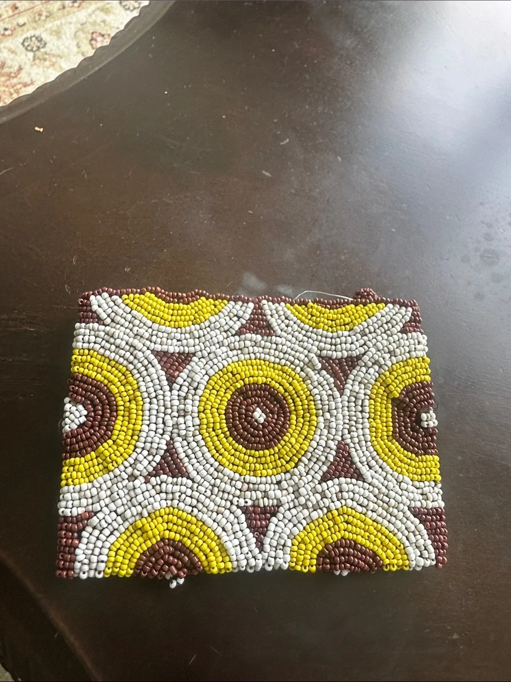 Vintage 1960s Mod Beaded Yellow White Brown Coin Purse - Handcrafted